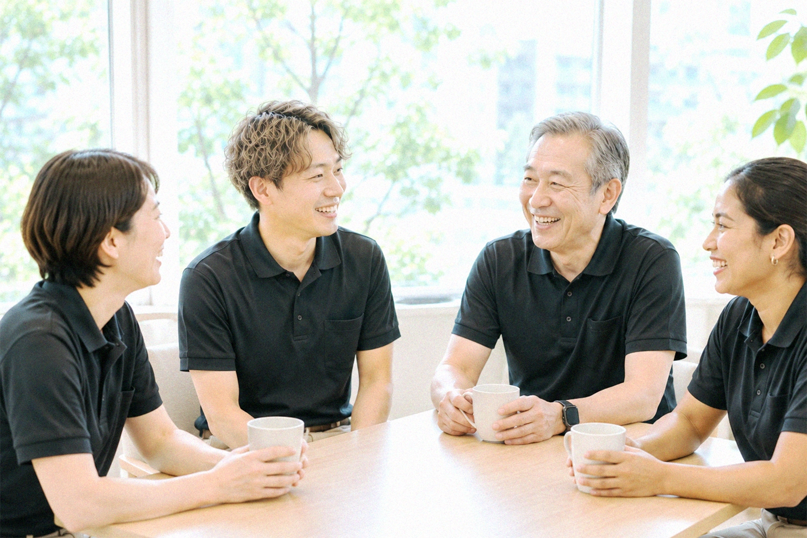 屋外で語り合うmoreの社員たち