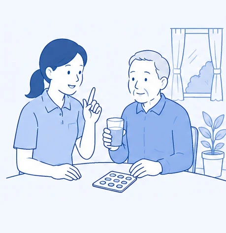見守り・声かけ:会話しながら体調を見守るイラスト