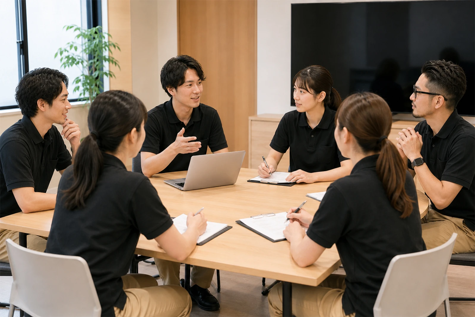 リーダー会で意見を出し合う活発な会議風景